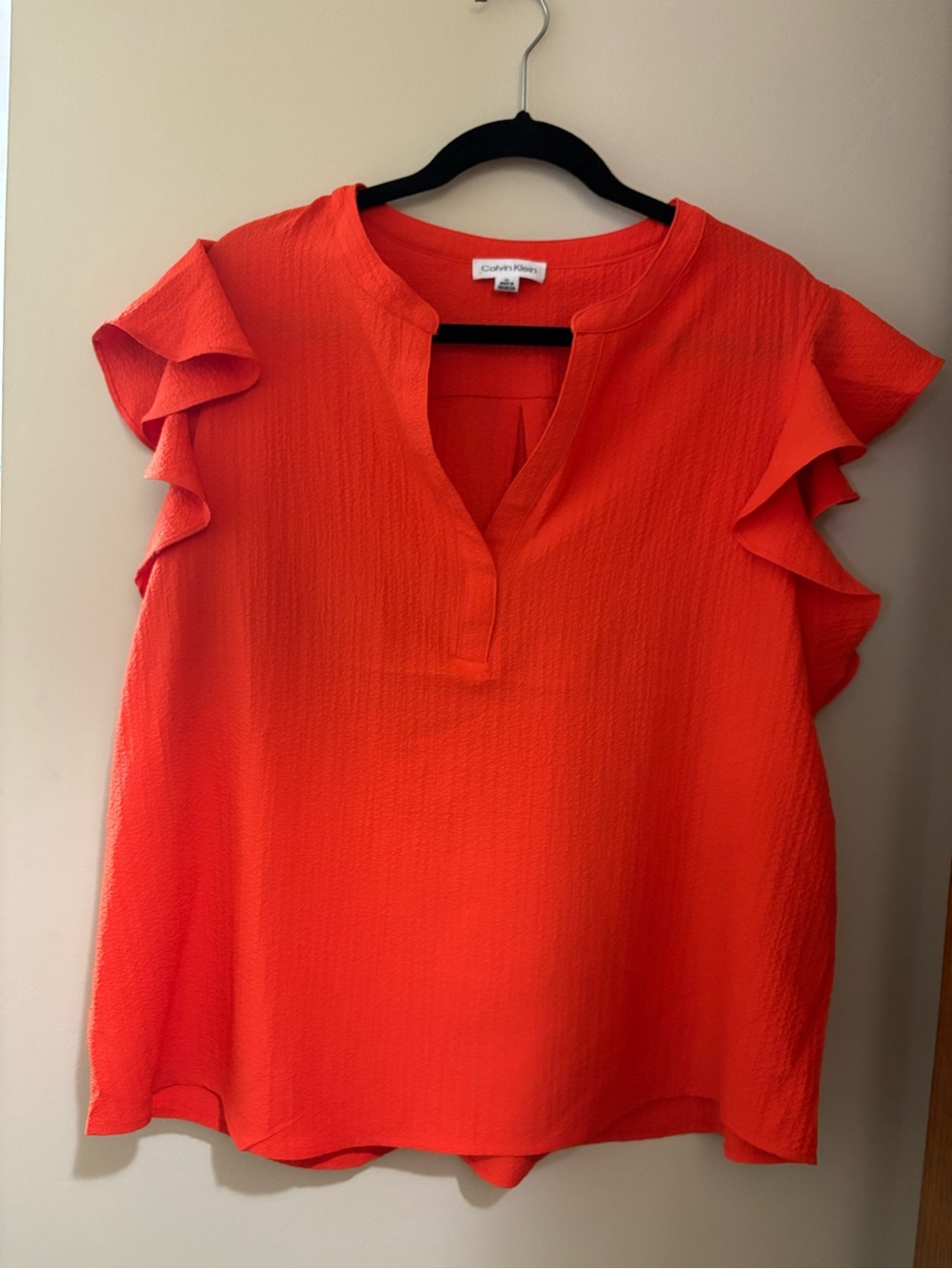 Calvin Klein Women's Orange Ruffle Sleeve Blouse, XL
